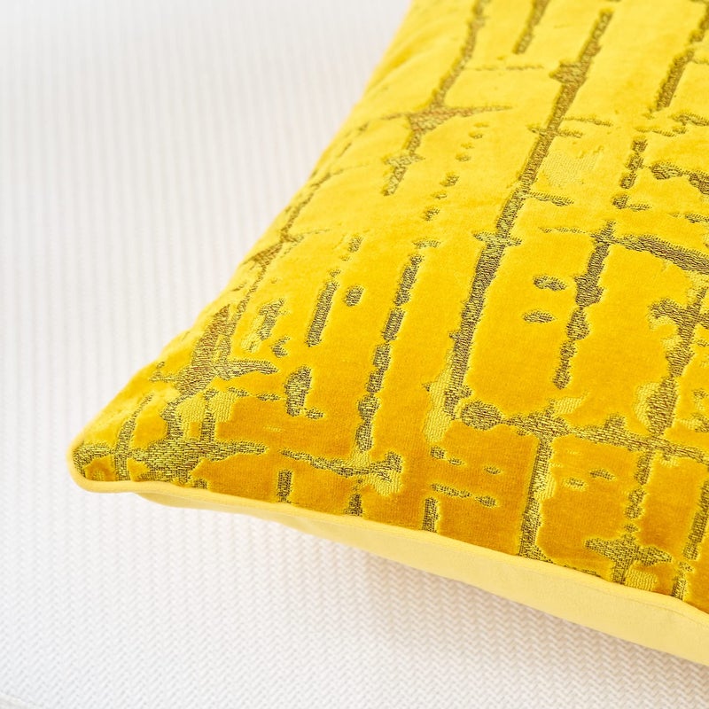 Alerfa Square Geometrical Plaid Striped Cut Velvet Throw Pillow Cover 20x20 Inch Luxury Modern Decorative Accent Pillow Cover for Couch Living Room Bedroom, Yellow - Image 3